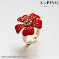 14415 fashion luxury red flower shaped jewelry Environmental Copper Rhinestone 18k gold ring designs for girls